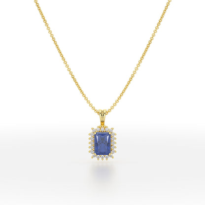 Emerald Blue Sapphire Sunburst Pendant