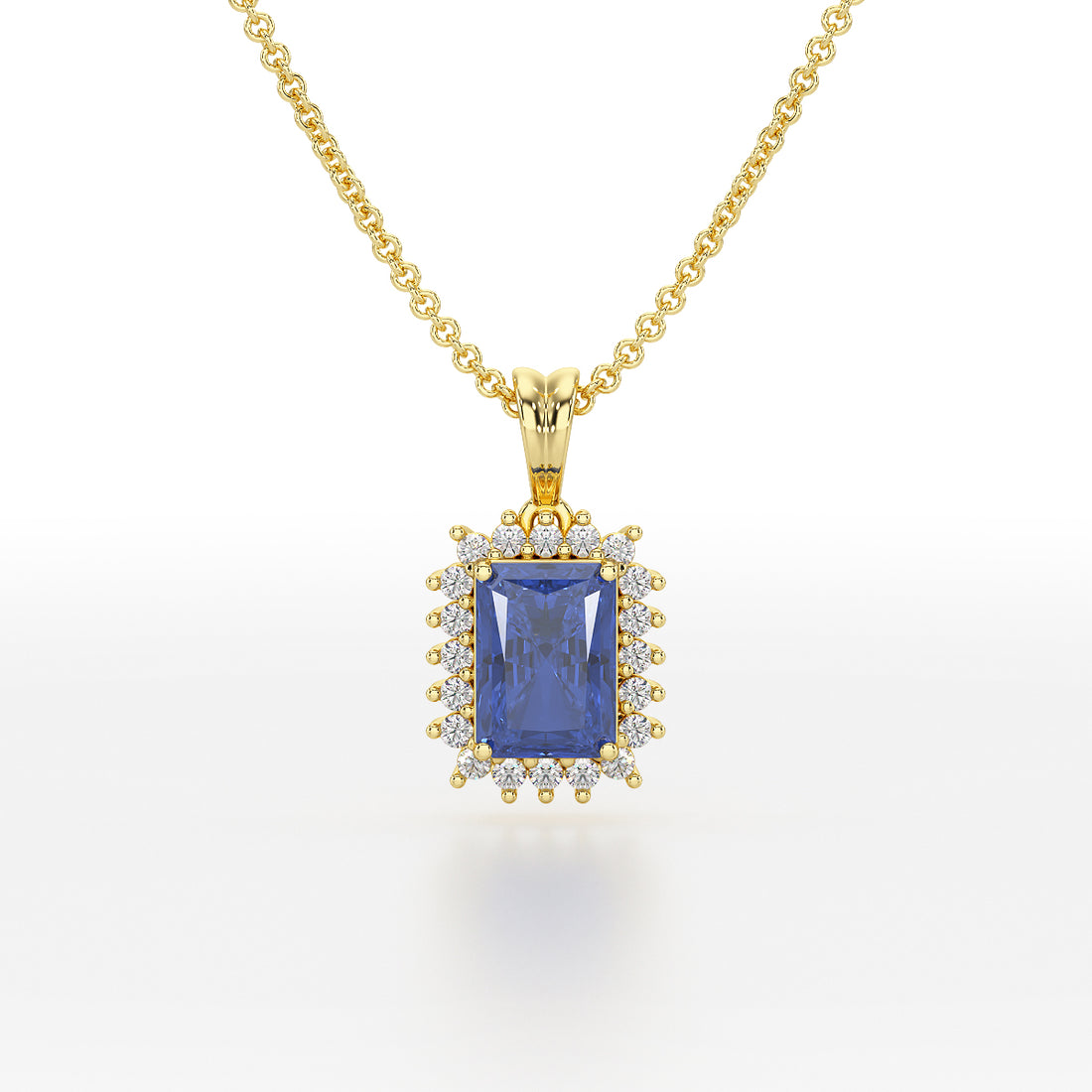 Emerald Blue Sapphire Sunburst Pendant