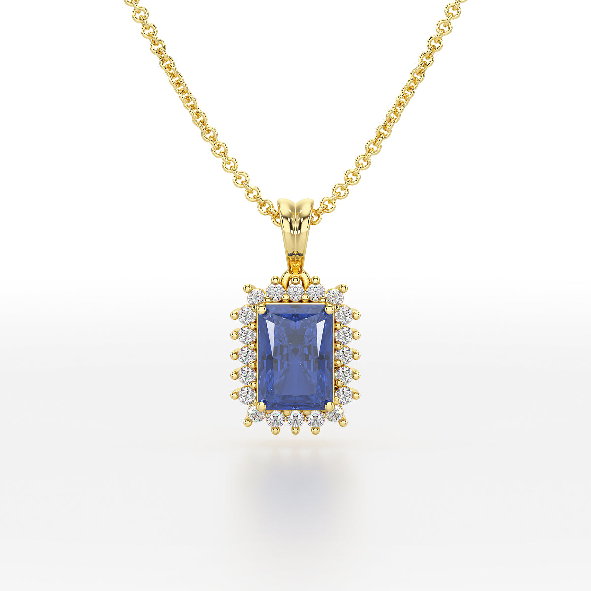 Emerald Blue Sapphire Sunburst Pendant