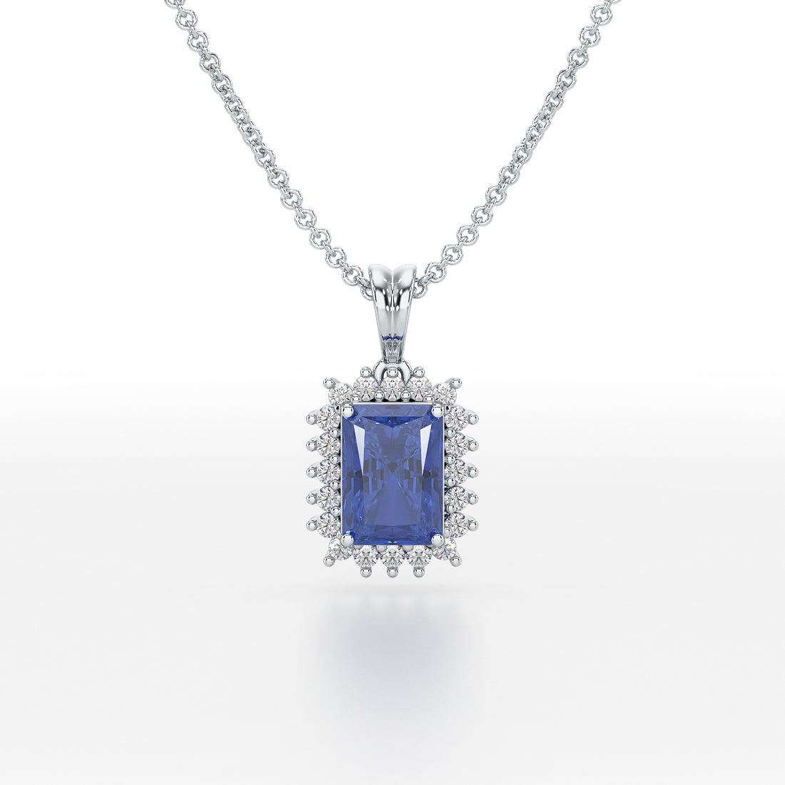 Emerald Blue Sapphire Sunburst Pendant