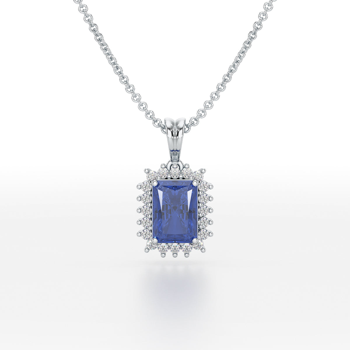 Emerald Blue Sapphire Sunburst Pendant