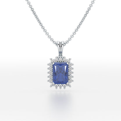 Emerald Blue Sapphire Sunburst Pendant