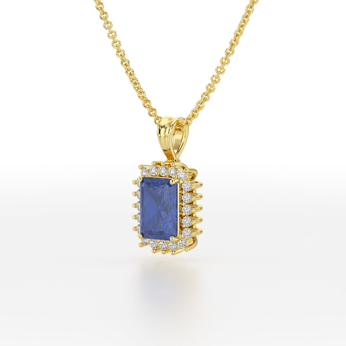 Emerald Blue Sapphire Sunburst Pendant