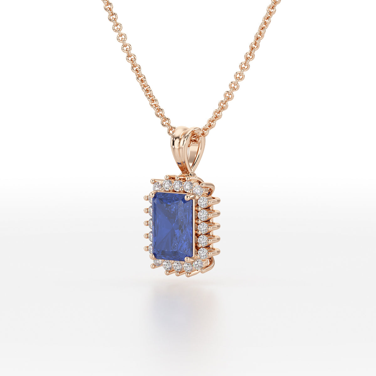 Emerald Blue Sapphire Sunburst Pendant