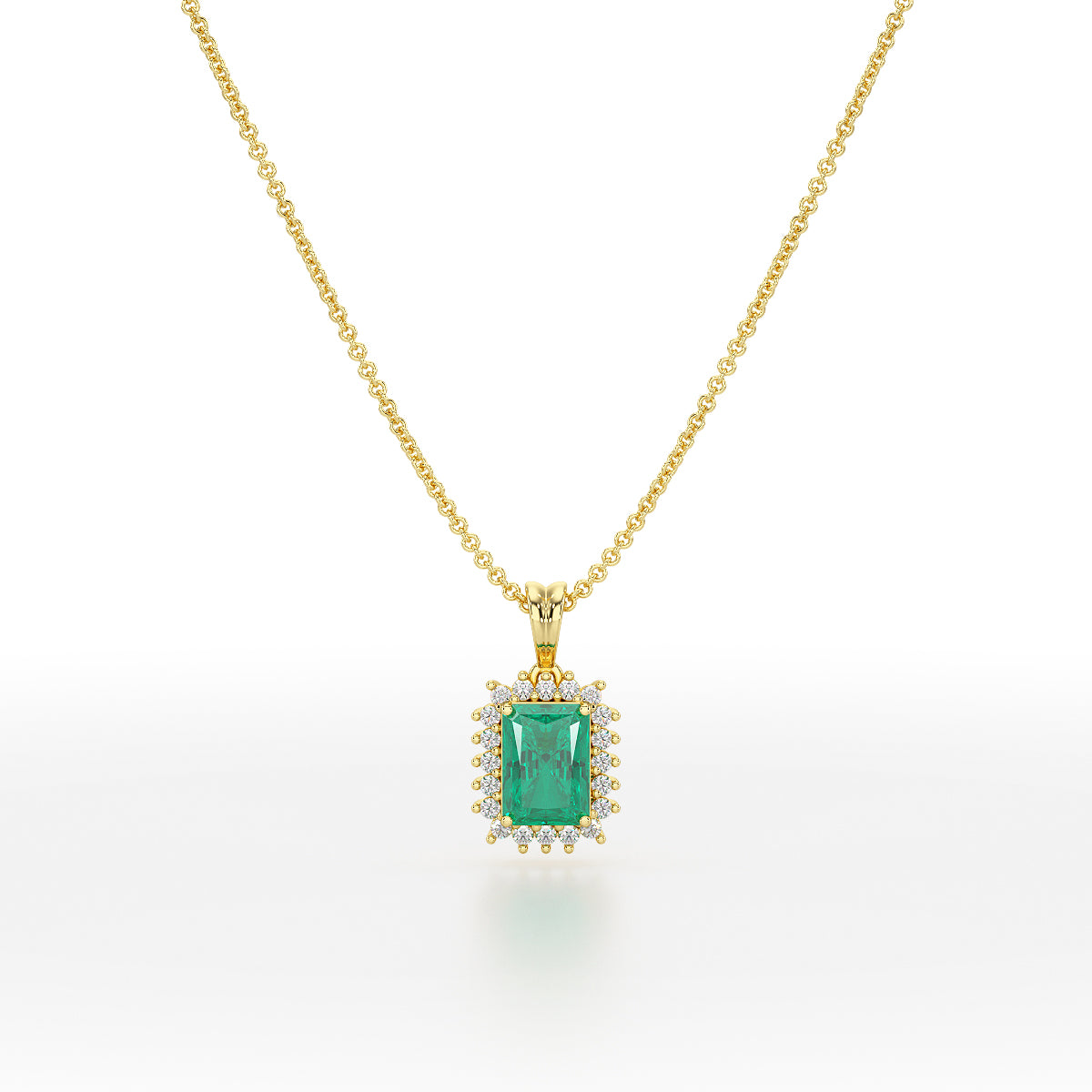 Rectangular Green Emerald Sunburst Pendant