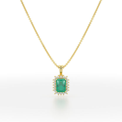 Rectangular Green Emerald Sunburst Pendant