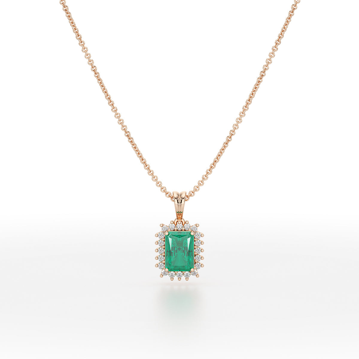 Rectangular Green Emerald Sunburst Pendant