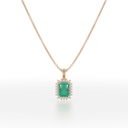 Rectangular Green Emerald Sunburst Pendant