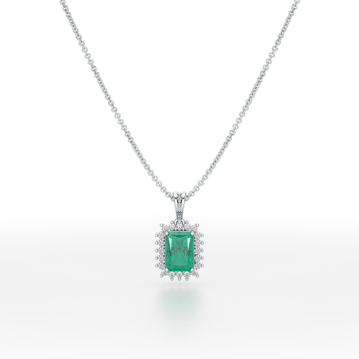 Rectangular Green Emerald Sunburst Pendant