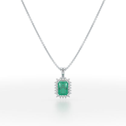 Rectangular Green Emerald Sunburst Pendant