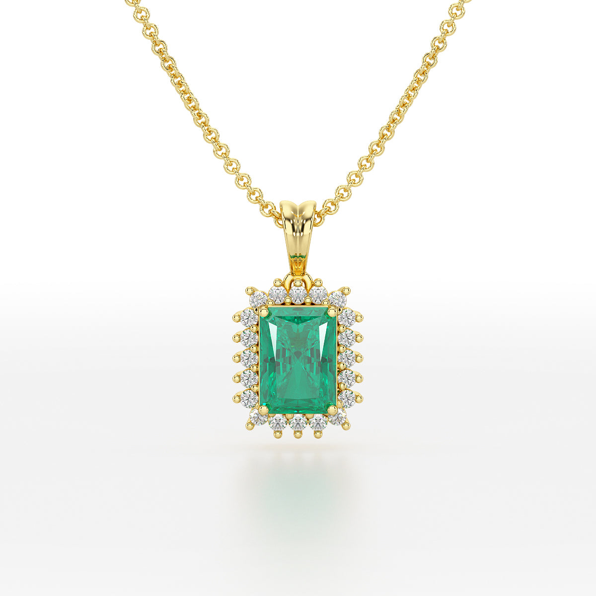 Rectangular Green Emerald Sunburst Pendant