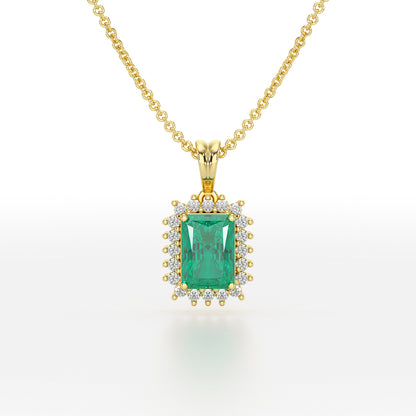 Rectangular Green Emerald Sunburst Pendant