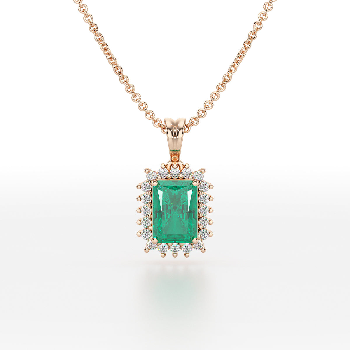 Rectangular Green Emerald Sunburst Pendant