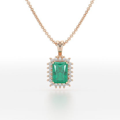 Rectangular Green Emerald Sunburst Pendant