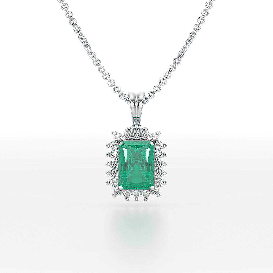 Rectangular Green Emerald Sunburst Pendant