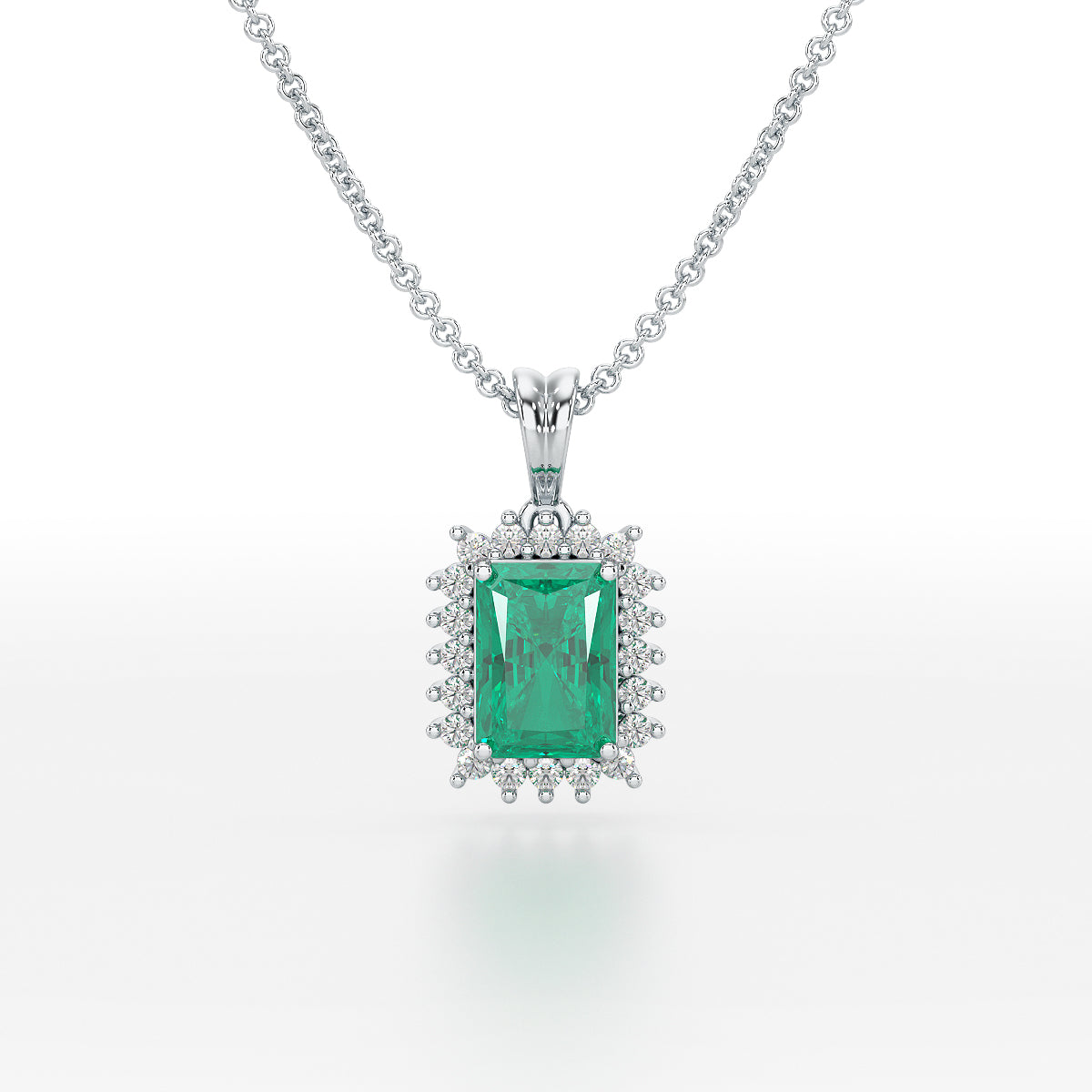 Rectangular Green Emerald Sunburst Pendant