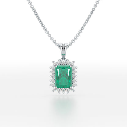 Rectangular Green Emerald Sunburst Pendant