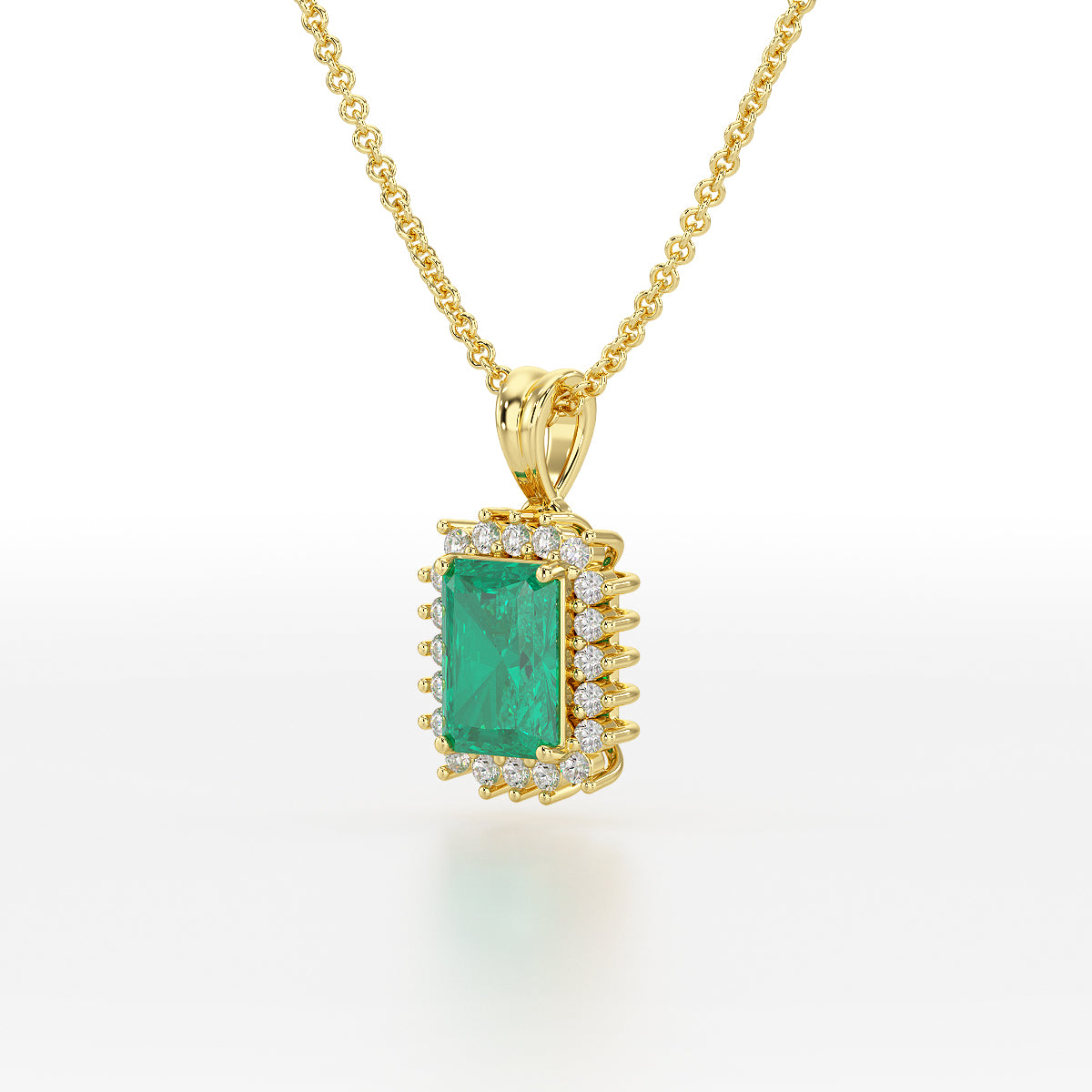 Rectangular Green Emerald Sunburst Pendant