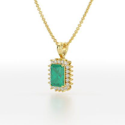 Rectangular Green Emerald Sunburst Pendant