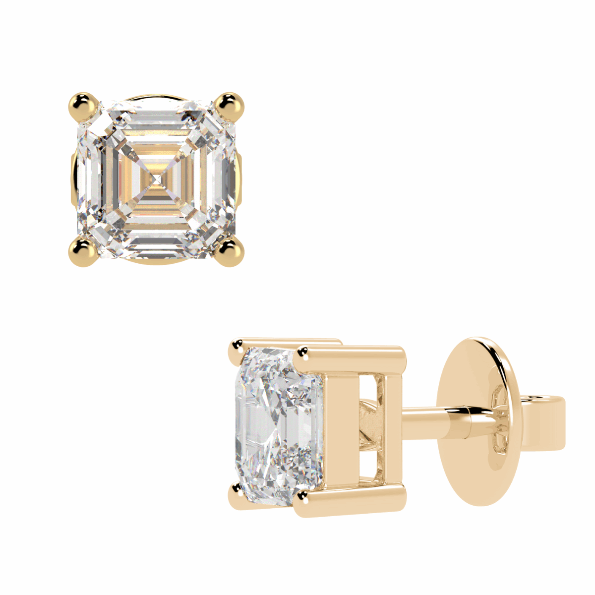 Asscher Solitaire Stud Earrings