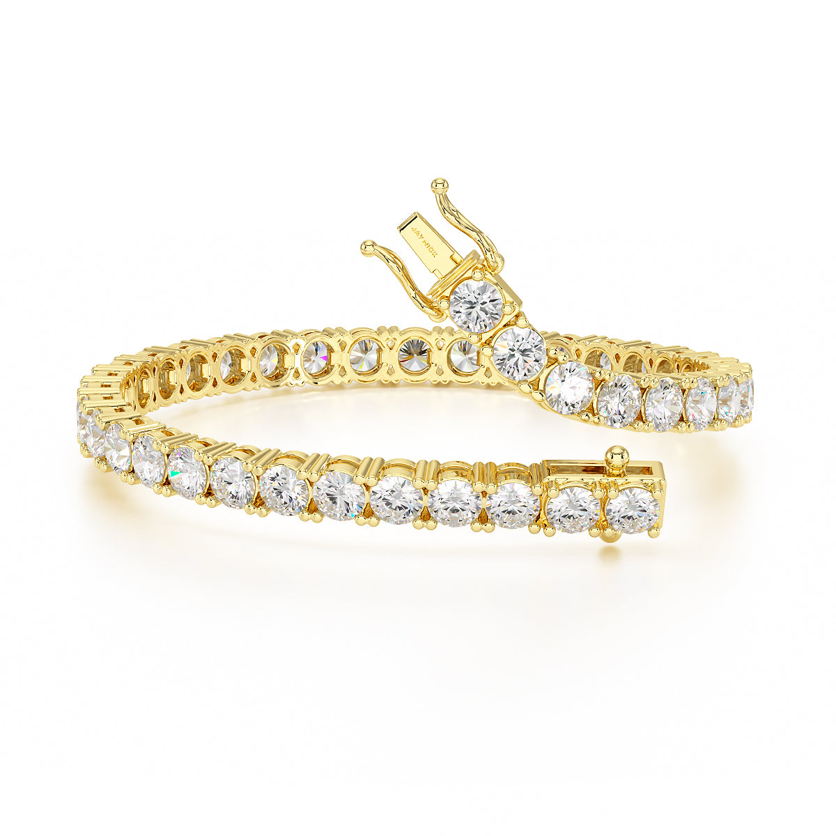 10.00ct Four Prong Yellow Gold Tennis Bracelet Open View