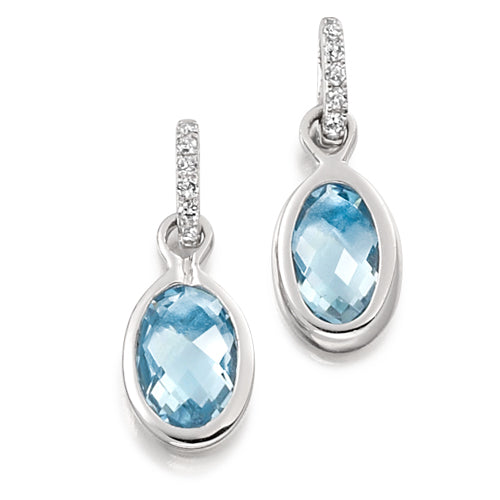 Bezel Set Aquamarine &amp; Diamond Drop Earrings