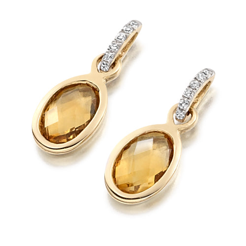 Bezel Set Citrine &amp; Diamond Drop Earrings