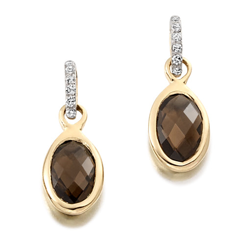 Bezel Set Smokey Quartz &amp; Diamond Drop Earrings