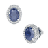 Oval Blue Sapphire Halo Earrings White Gold Platinum Front & Side View