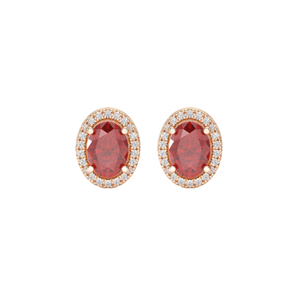 Oval Ruby Halo Earrings Rose Gold Front View