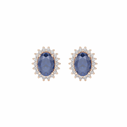 Blue Sapphire Sunburst Earrings Rose Gold Front View