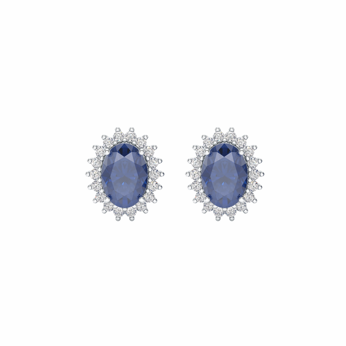 Blue Sapphire Sunburst Earrings White Gold Platinum Front View