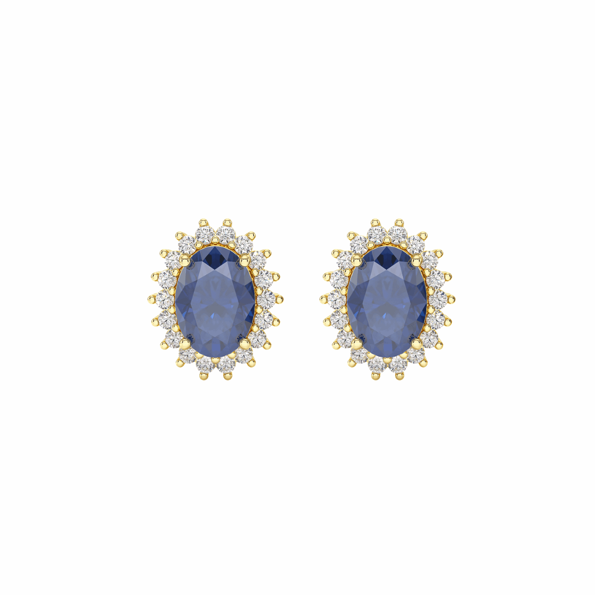 Blue Sapphire Sunburst Earrings Yellow Gold Front View