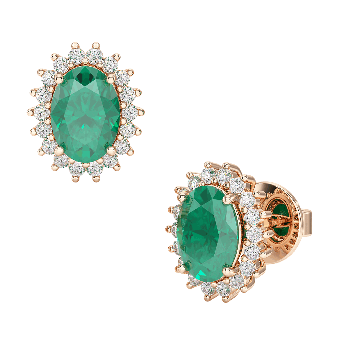 Emerald Sunburst Earrings Rose Gold Front &amp; Side View