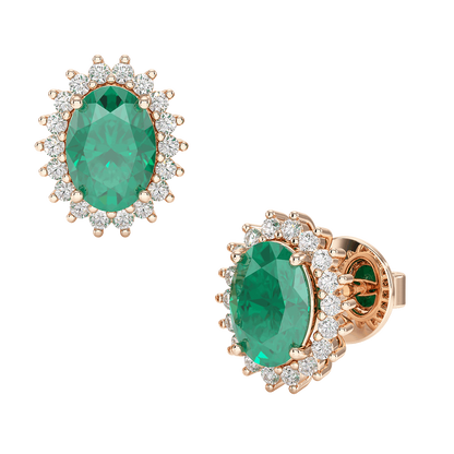 Emerald Sunburst Earrings Rose Gold Front &amp; Side View