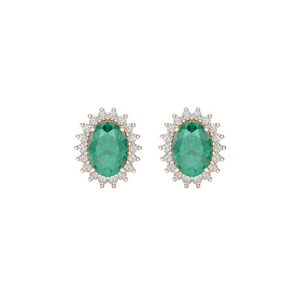 Emerald Sunburst Earrings Rose Gold Front View