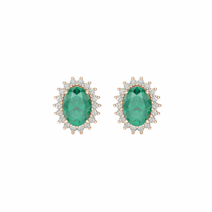 Emerald Sunburst Earrings Rose Gold Front View