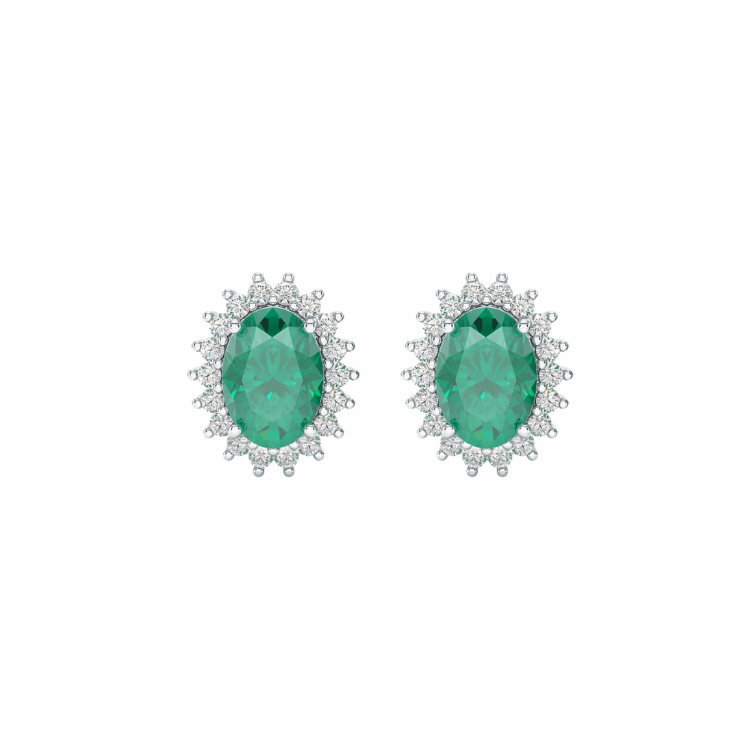 Emerald Sunburst Earrings White Gold Platinum Front View