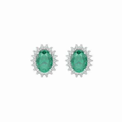 Emerald Sunburst Earrings White Gold Platinum Front View