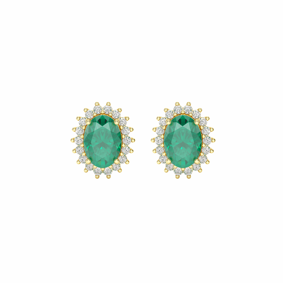 Emerald Sunburst Earrings Yellow Gold Front View