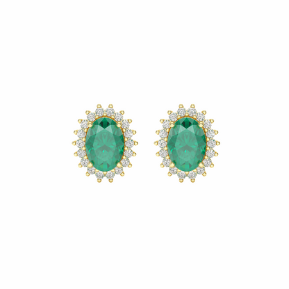 Emerald Sunburst Earrings Yellow Gold Front View