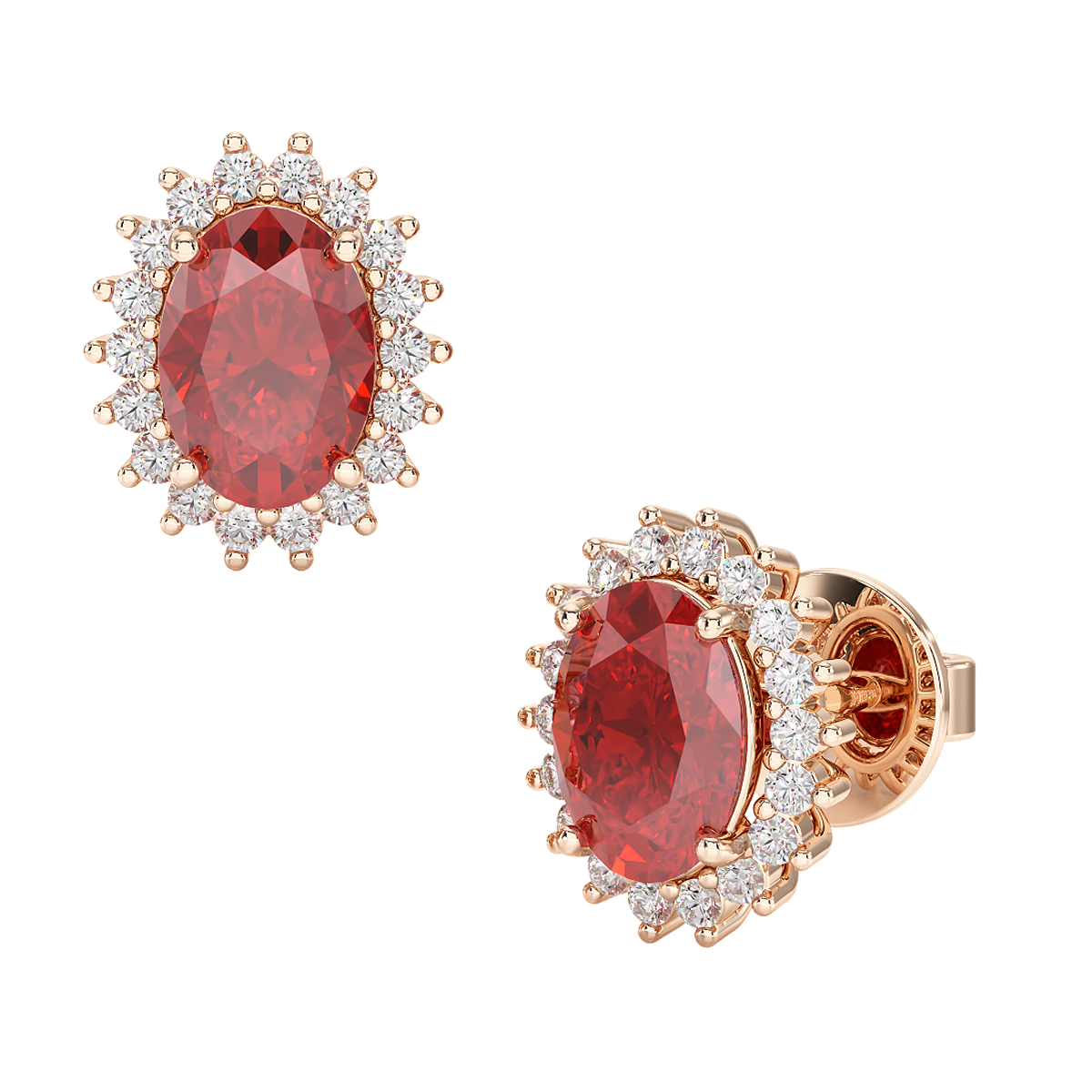 Ruby Sunburst Earrings Rose Gold Front &amp; Side View