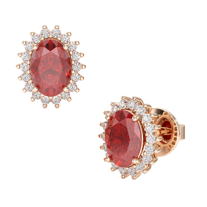 Ruby Sunburst Earrings Rose Gold Front &amp; Side View