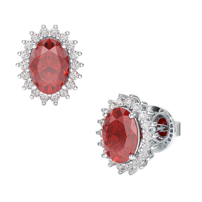 Ruby Sunburst Earrings White Gold Platinum Front &amp; Side View