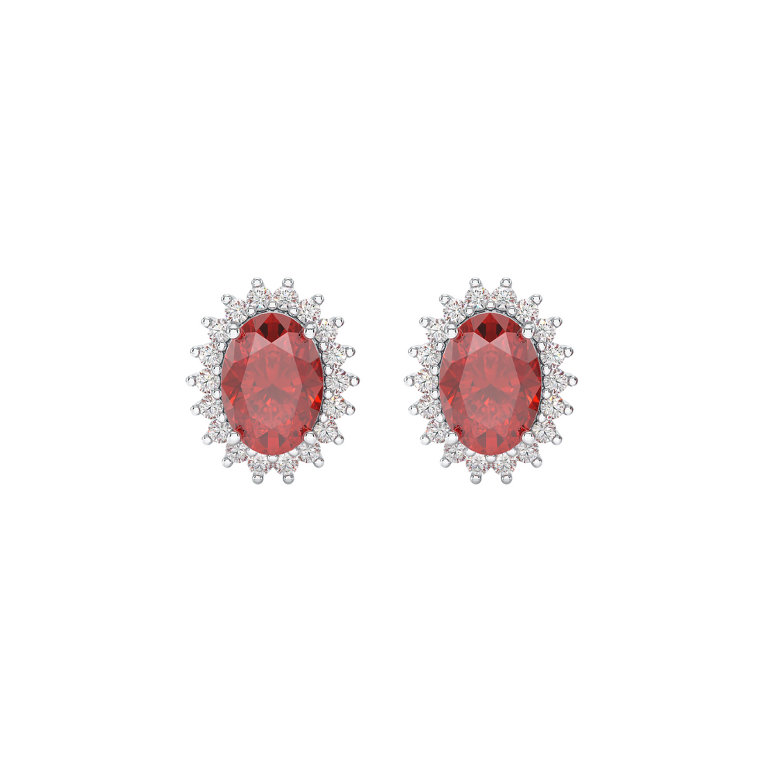 Ruby Sunburst Earrings White Gold Platinum Front View