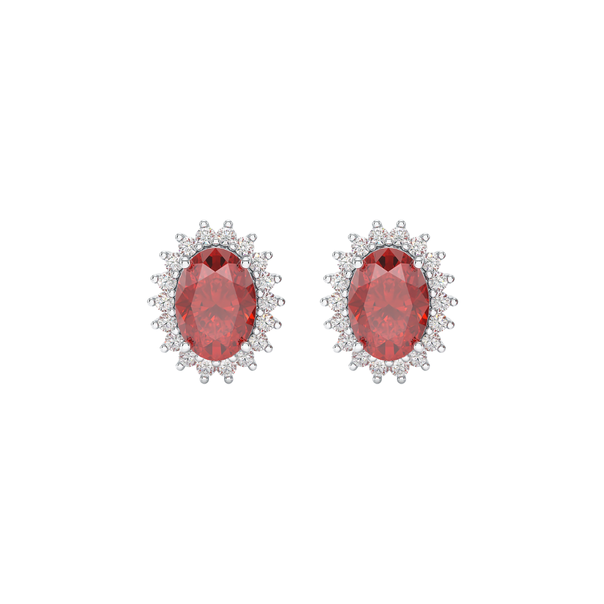 Ruby Sunburst Earrings White Gold Platinum Front View