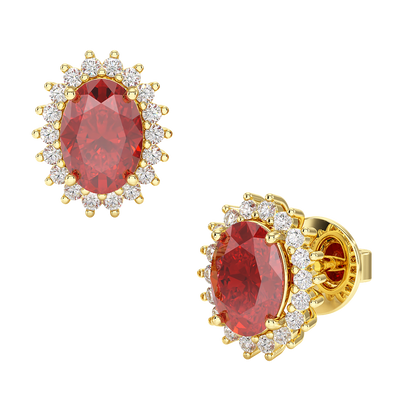 Ruby Sunburst Earrings Yellow Gold Front &amp; Side View