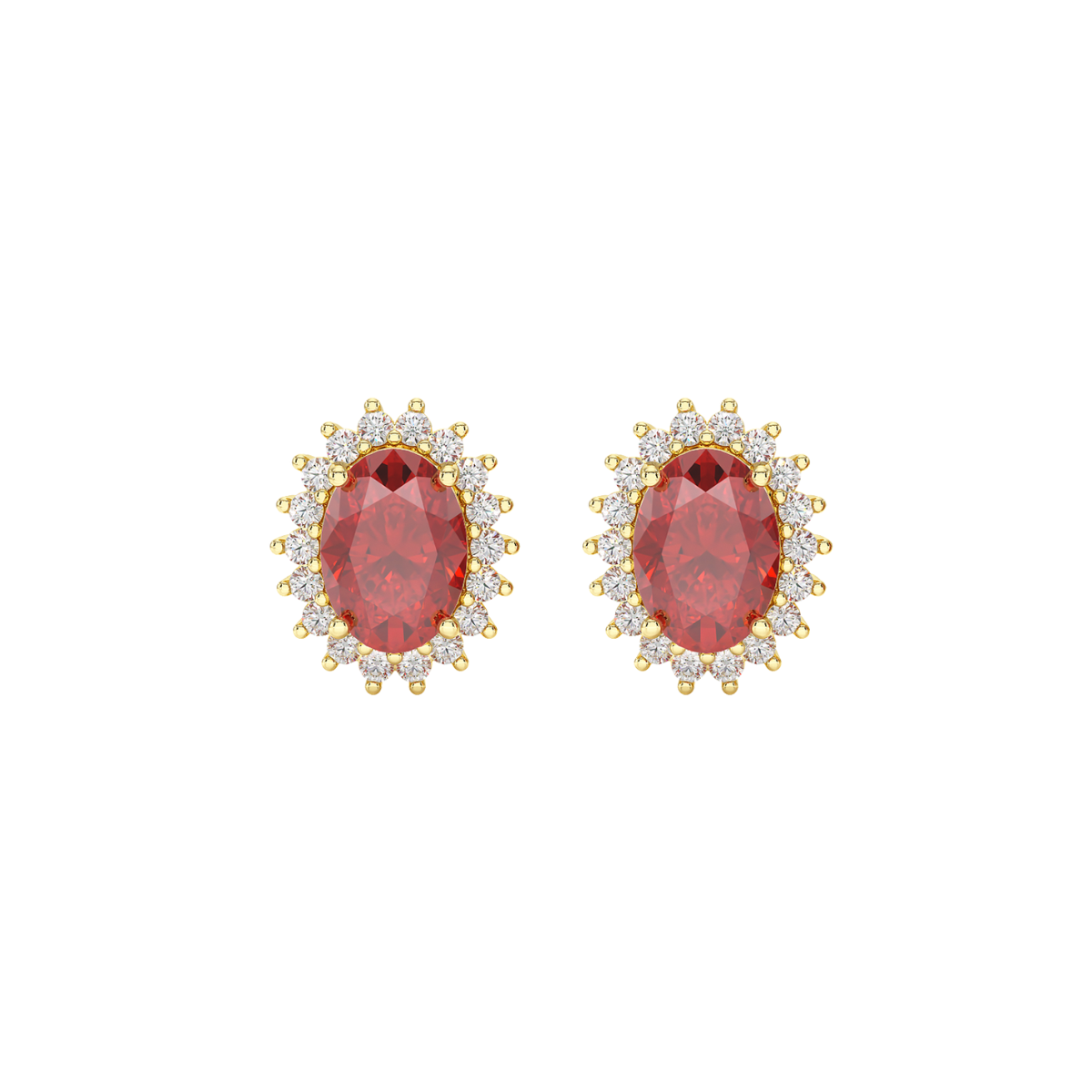 Ruby Sunburst Earrings Yellow Gold Front View