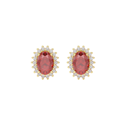 Ruby Sunburst Earrings Yellow Gold Front View