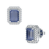 Rectangle Blue Sapphire Halo Earrings White Gold Platinum Front & Side View